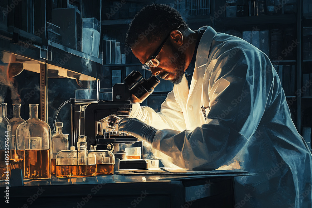Aufkleber scientist conducts important research with microscope in laboratory setting. generative ai