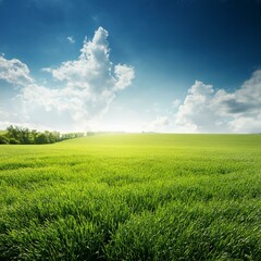 Fototapeta premium Green Field Beautiful Mount Sky and River Background AI Image