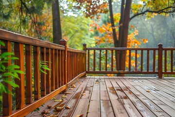 empty table for product display montages in the forest with sun flare