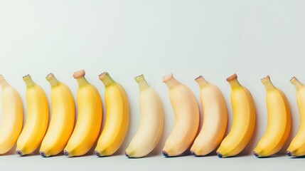 Row of bananas side by side, surfaces forming a gradient of ripeness, banana ripeness texture, natural transition