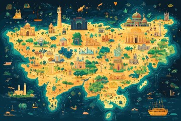 Illustrative Map Showcasing Various Architectural Wonders Of The Middle East