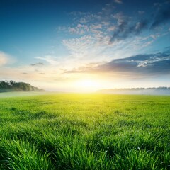 Green Field Beautiful Mount  Sky and River Background AI Image
