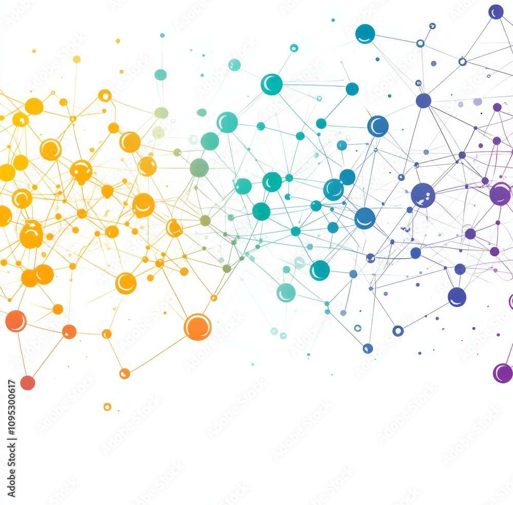 Poster vector background of interconnected circles and dots representing network connections on a white bac