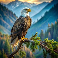 Obraz premium Majestic Eagle Perched on a High Branch