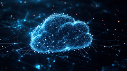 Bright blue digital cloud network glowing in technological darkness