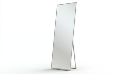 Sleek full-length standing mirror against white backdrop reflecting modern minimalist design
