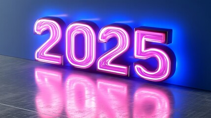3D Text Logo, "2025", Neon Color,  celebrat for 2025 new year. 