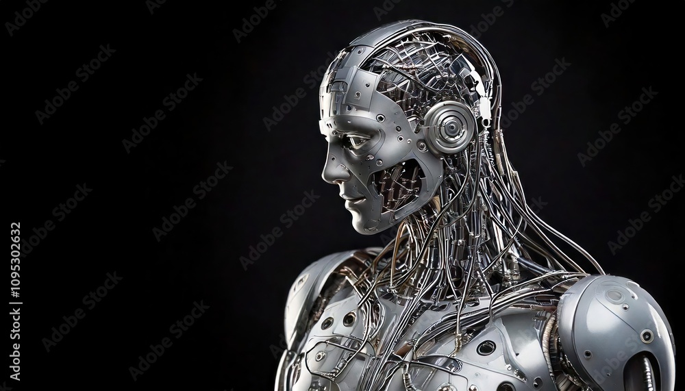 Aufkleber robot with wires and metal high resolution image for print