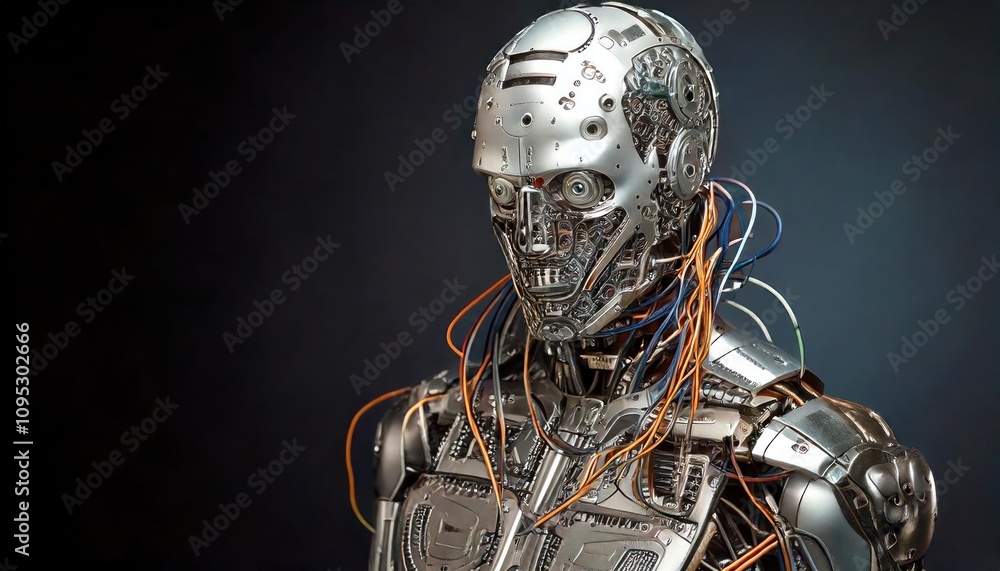 Aufkleber robot with wires and metal high resolution image for print