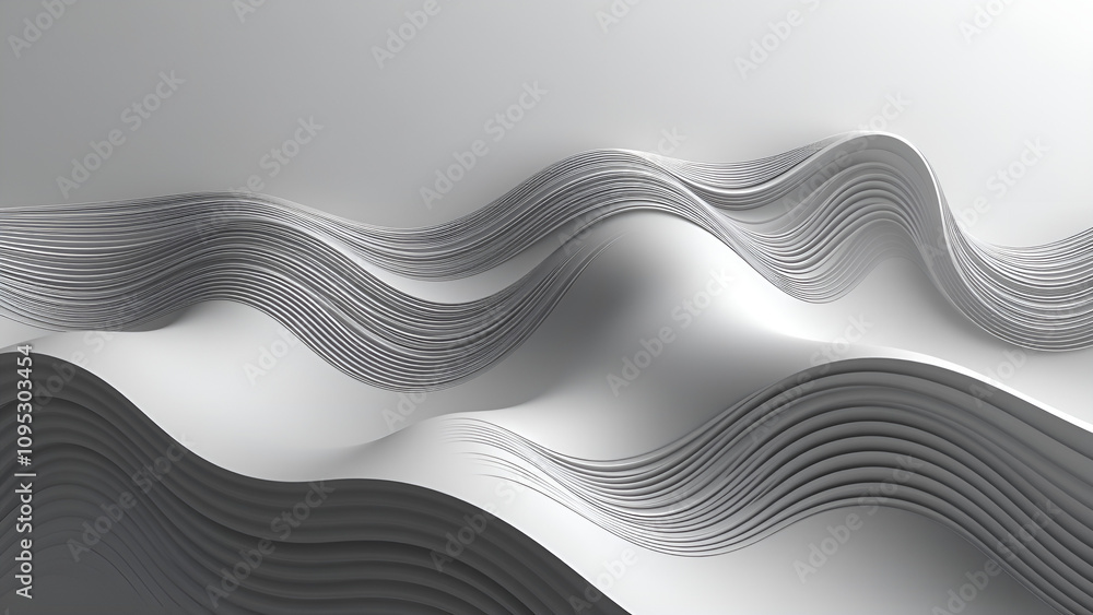 Poster sleek abstract minimalist design with flowing white waves in 3d render