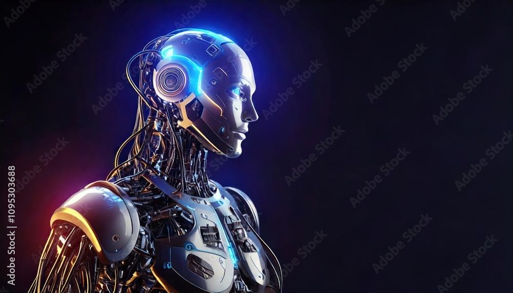 Aufkleber robot with wires and metal high resolution image for print