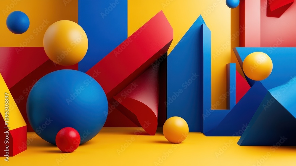Poster abstract composition with geometric shapes and vibrant colors