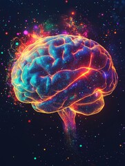 Fototapeta premium Glowing Artistic Brain: A Cosmic Visualization - Artistic brain, cosmic energy, neural network, vibrant colors, consciousness.
