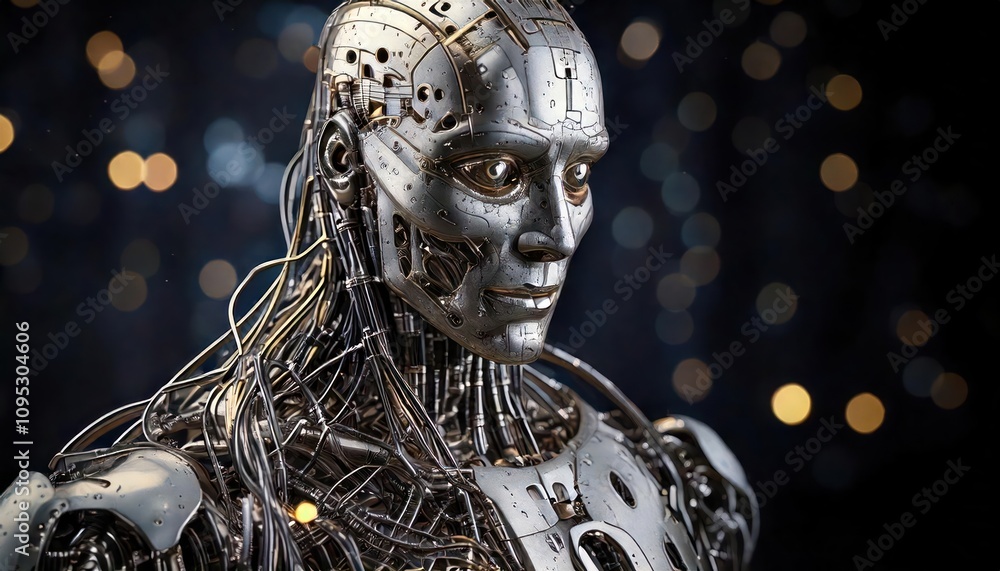 Poster robot with wires and metal high resolution image for print