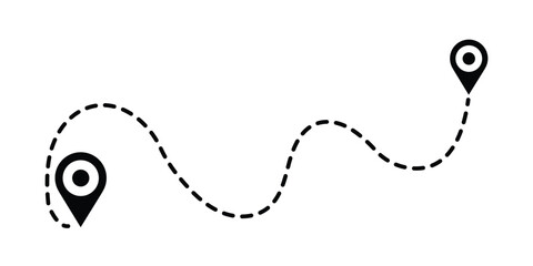 Route icon between two points with dotted path and location pin. Location pointer continuous one line drawing. GPS navigation line route mark sign symbol vector illustration.