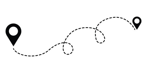 Route icon between two points with dotted path and location pin. Location pointer continuous one line drawing. GPS navigation line route mark sign symbol vector illustration.