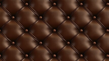 Close-up of rich brown tufted leather upholstery, showcasing elegant textures and intricate button detailing.