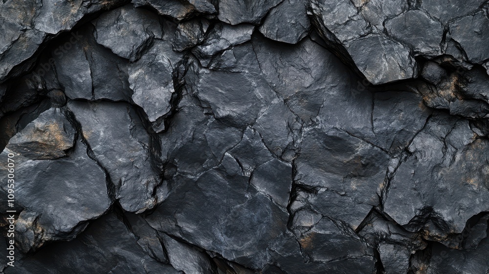 Poster close-up of rough, textured dark gray slate rock surface with intricate patterns and natural variati