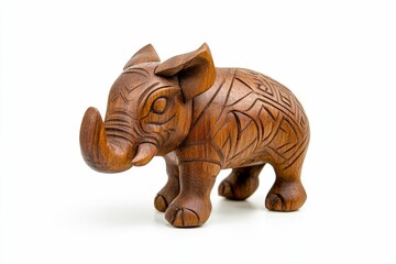 Fototapeta premium Intricate wooden elephant carving, ornate detail.