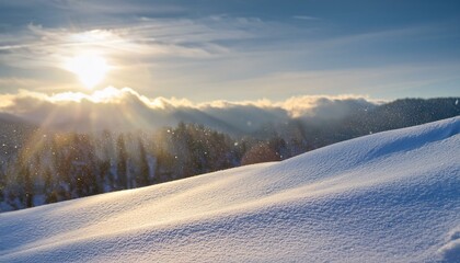 눈쌓인 언덕과 아침햇살