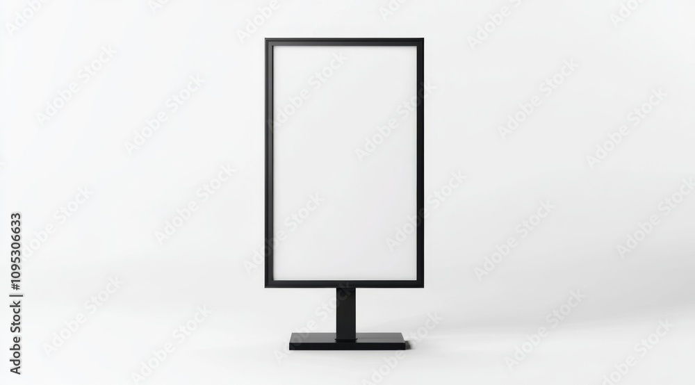 Aufkleber white mockup of a vertical blank billboard on a stand with black frame and square base, isolated on 