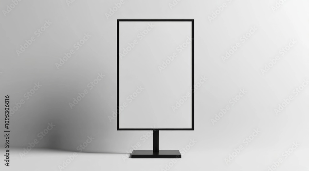 Aufkleber white mockup of a vertical blank billboard on a stand with black frame and square base, isolated on 