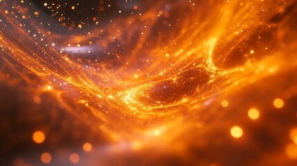 Obraz premium Captivating Orange Light Streams - Abstract swirling orange light, energy, cosmic, fiery, glowing particles. Symbolizes power, warmth, innovation, dynamism, and potential.