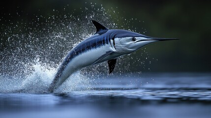 Obraz premium Sailfish leaping from ocean water.