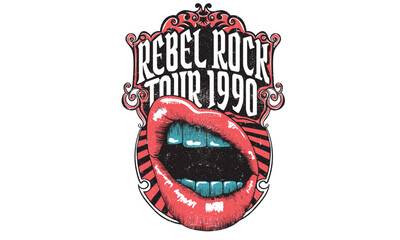 Music poster artwork. Lips poster design. Kiss vintage design. Rock and roll poster design. Music festival artwork. Music logo design.	