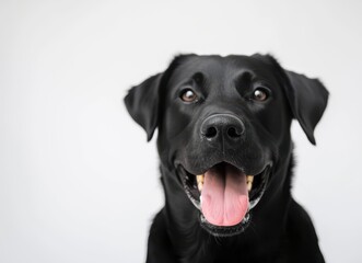 Charming Black Labrador Retriever Portrait with Happy Expression and Bright Eyes Against a Clean White Background for Pet Lovers and Animal Enthusiasts