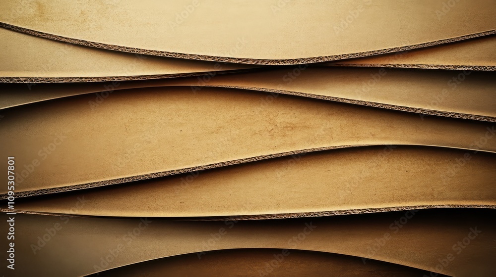 Poster abstract close-up of intricately layered, wavy cardboard in warm tones, creating a textured and mode