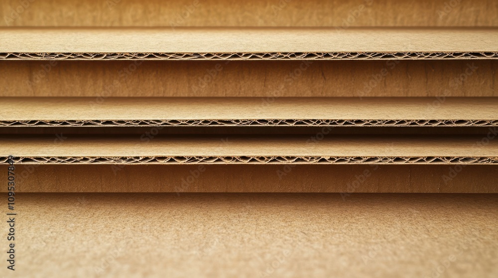 Aufkleber close-up view of layered corrugated cardboard showcasing its texture and structure.