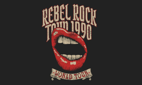 Lips poster design. Rock and roll poster design. Music festival artwork. Music logo design.