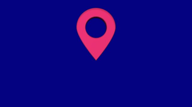 3D GPS location pin icon red color animation on blue screen.