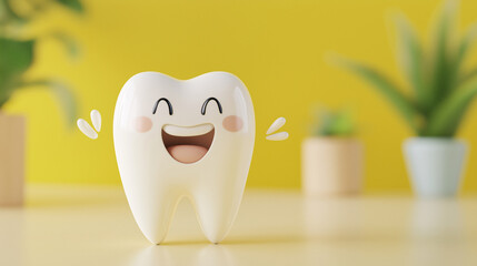 Happy Tooth Cartoon Dental Health Oral Hygiene Childrens Dentistry 3D Render