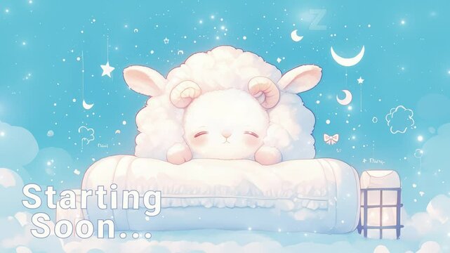 Relaxing animated cute sheep sleep under a starry sky. stream overlay seamless loop Vtuber streamer asset twitch zoom OBS screen wallpaper virtual background