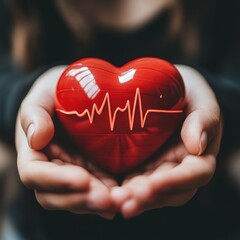 A red heart with a wavy line represents charitable giving.  It shows caring and help.
