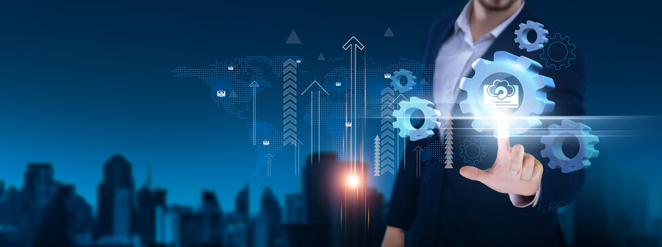 Backup: Data protection, recovery solutions, cloud storage, disaster recovery, security, data integrity, business continuity. Businessman hand holds backup icon and network on digital interface.