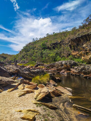 Nice region with river, calm water, good pools, clean beaches, all of them inside a mountain ridge called Serra do Cipo in Minas Gerais, Brazil.