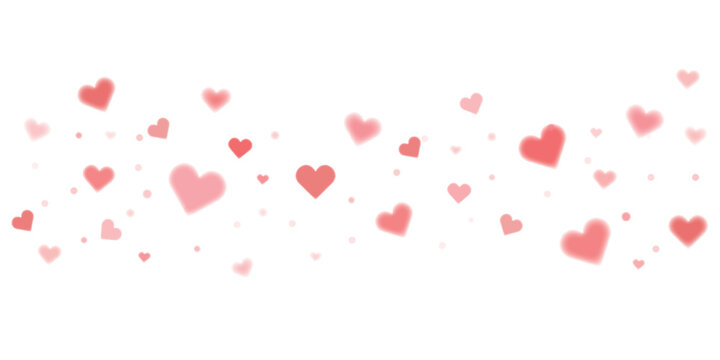 Valentine's Day heart shaped confetti Love valentine background with pink petals of hearts on transparent background.