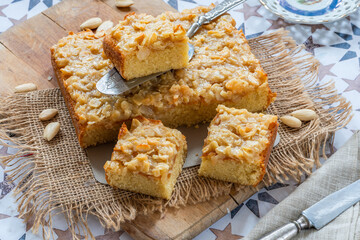 Tosca cake - traditional Swedish cake topped with camarelised almonds