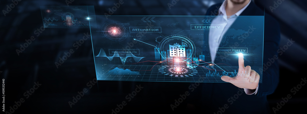 Poster smart building: energy efficiency, sustainability, iot integration, security systems, data analytics