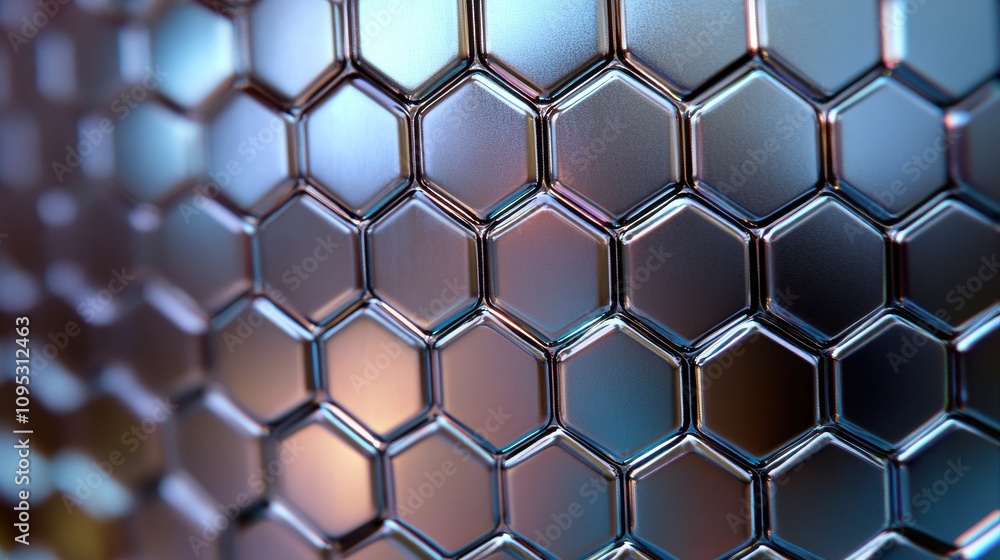 Poster abstract close-up of a shiny honeycomb pattern, showcasing its reflective surface and intricate geom