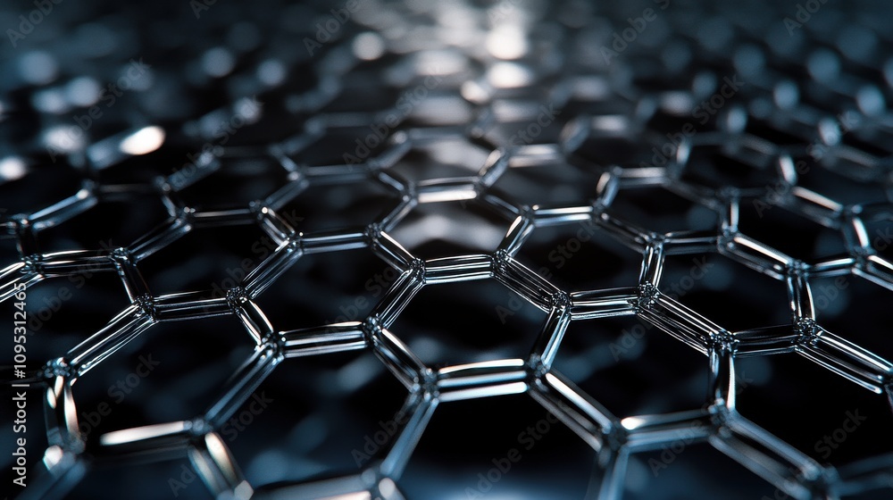 Poster abstract close-up of a hexagonal mesh structure resembling advanced materials.