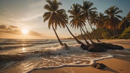 Fototapeta premium Palm Trees at Sunset on a Tropical Beach