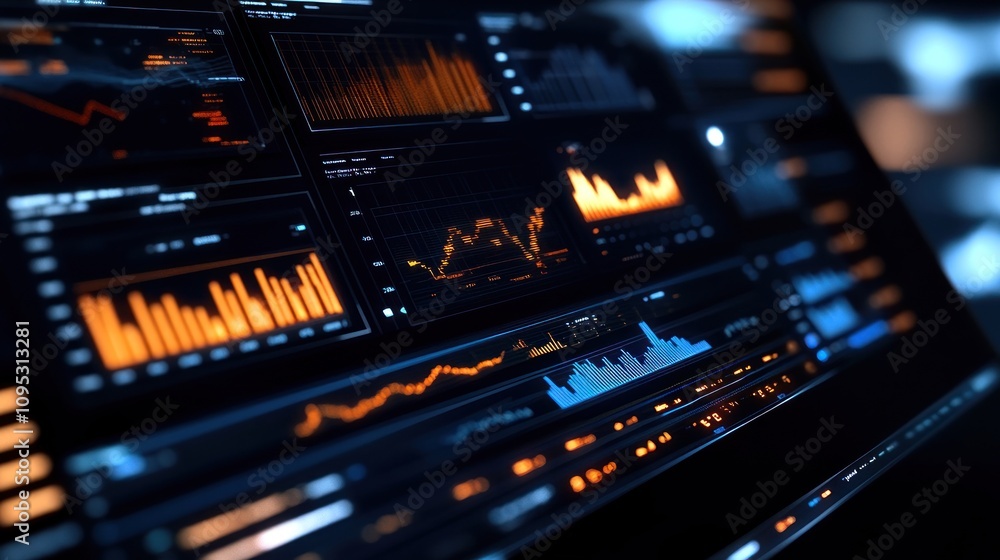 Poster Close-up of a Computer Monitor Displaying Data and Graphs