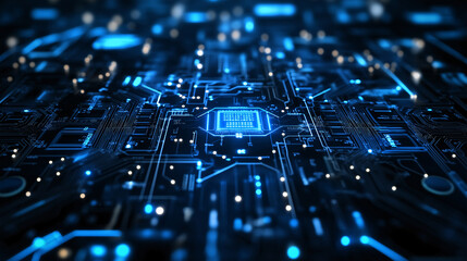 Futuristic Circuit Board Digital Technology Electronics AI Network Data Innovation Global Network