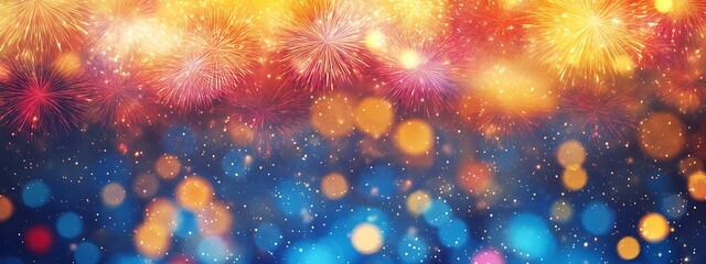 Fototapeta premium Vibrant Fireworks Display Against Dark Blue Sky 