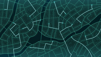Abstract navigation plan of the urban area depicted as a simple scheme with buildings. Concept of planning and mapping a travel route using a general city map. Flat vector illustration