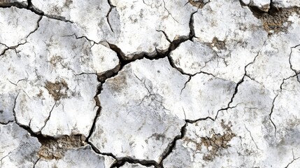Close-up of cracked earth showing dry, parched soil texture and light tones, depicting drought conditions.